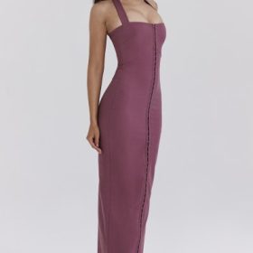 Mia Mulberry Twill Halter Maxi Dress - Image 8