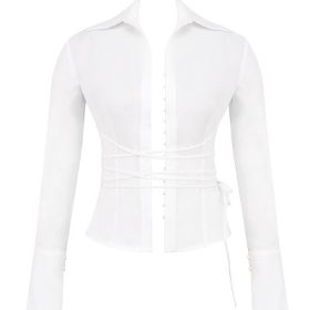 Moren White Fitted Cotton Tie Front Shirt - Image 2