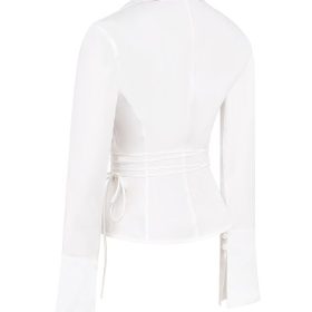 Moren White Fitted Cotton Tie Front Shirt - Image 3