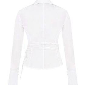Moren White Fitted Cotton Tie Front Shirt - Image 4
