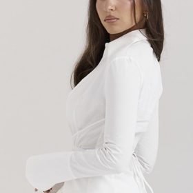 Moren White Fitted Cotton Tie Front Shirt - Image 9
