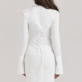 Moren White Fitted Cotton Tie Front Shirt - Image 10