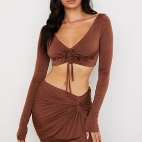 Angelita Chocolate Gathered Crop Top - Image 5