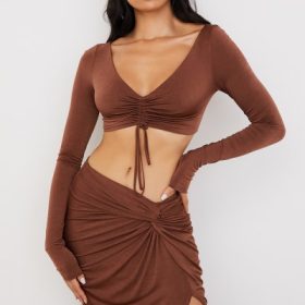 Angelita Chocolate Gathered Crop Top - Image 7