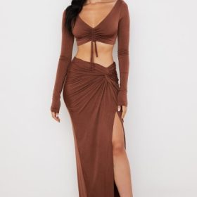Angelita Chocolate Gathered Crop Top - Image 8