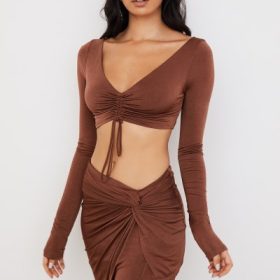 Angelita Chocolate Gathered Crop Top - Image 10