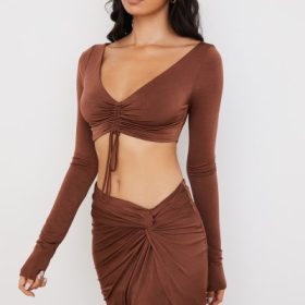 Angelita Chocolate Gathered Crop Top - Image 11