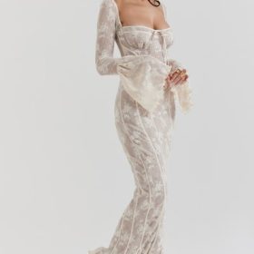 Delilah Vintage Cream Lace Maxi Dress - Image 11